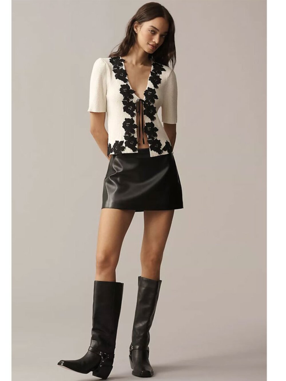 Derek Lam 10 Crosby Maes Lace Trim Ribbed Cardigan